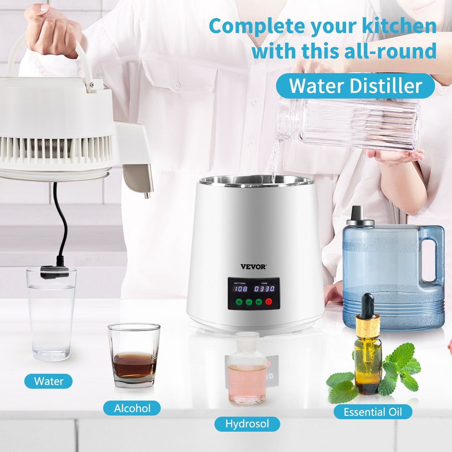 4L Water Distiller 1L/H Distilled Water Maker Timing & Temp Display White - Image 2