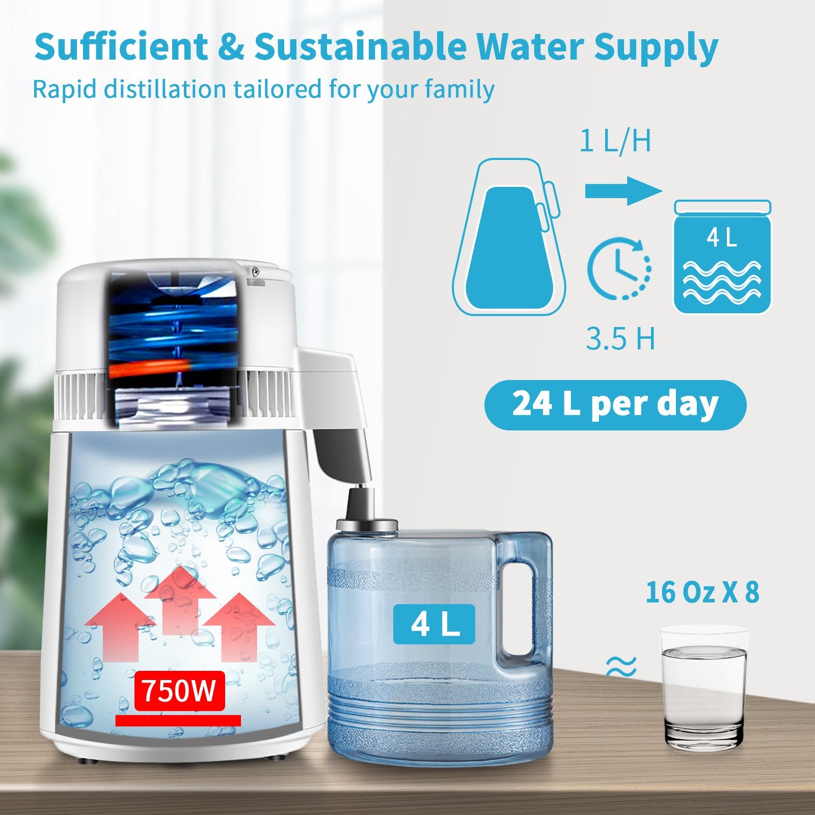 4L Water Distiller 1L/H Distilled Water Maker Timing & Temp Display White - Image 3