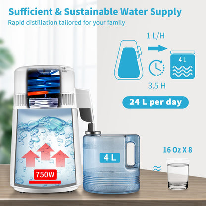 4L Water Distiller 1L/H Distilled Water Maker Timing & Temp Display White - Image 3
