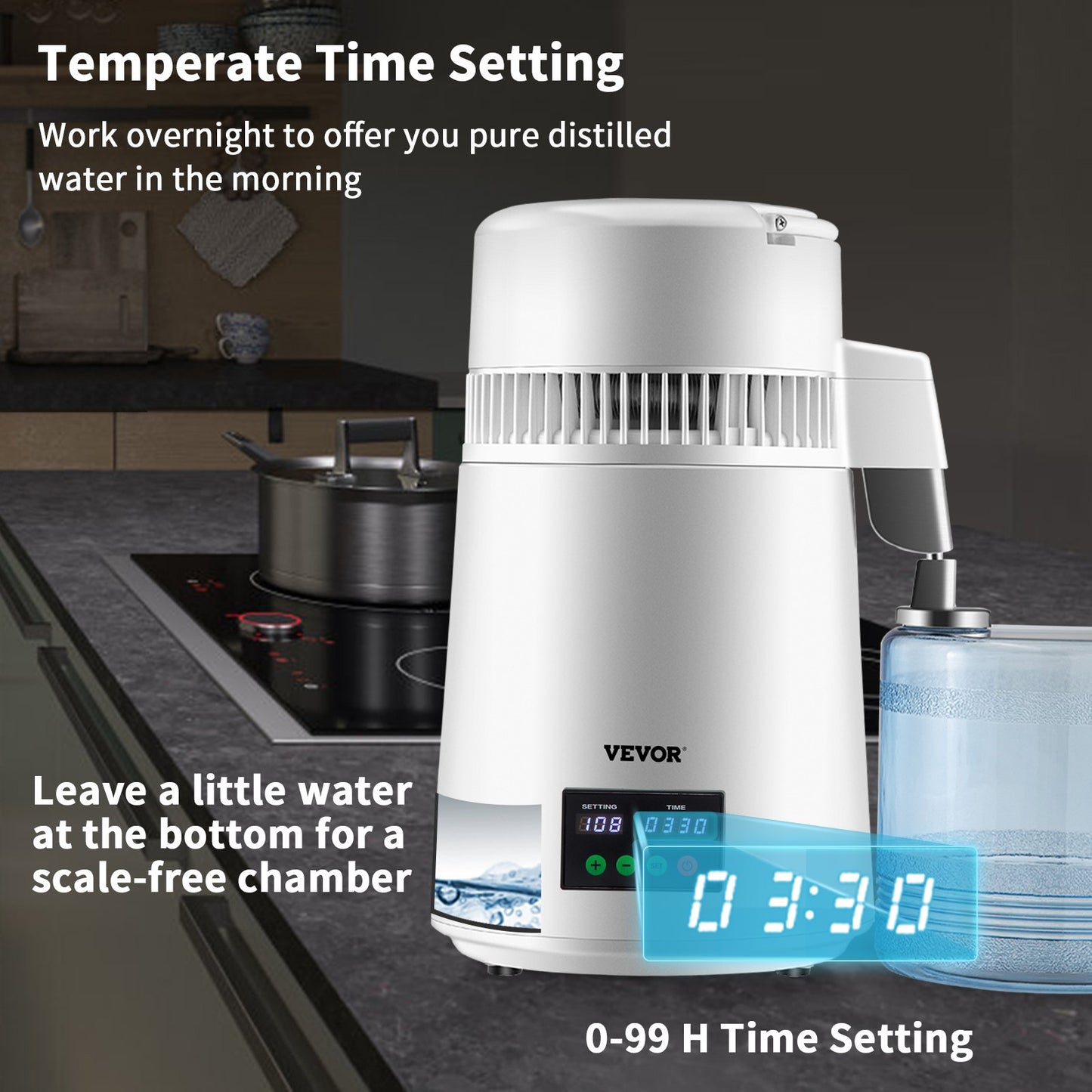 4L Water Distiller 1L/H Distilled Water Maker Timing & Temp Display White - Image 4