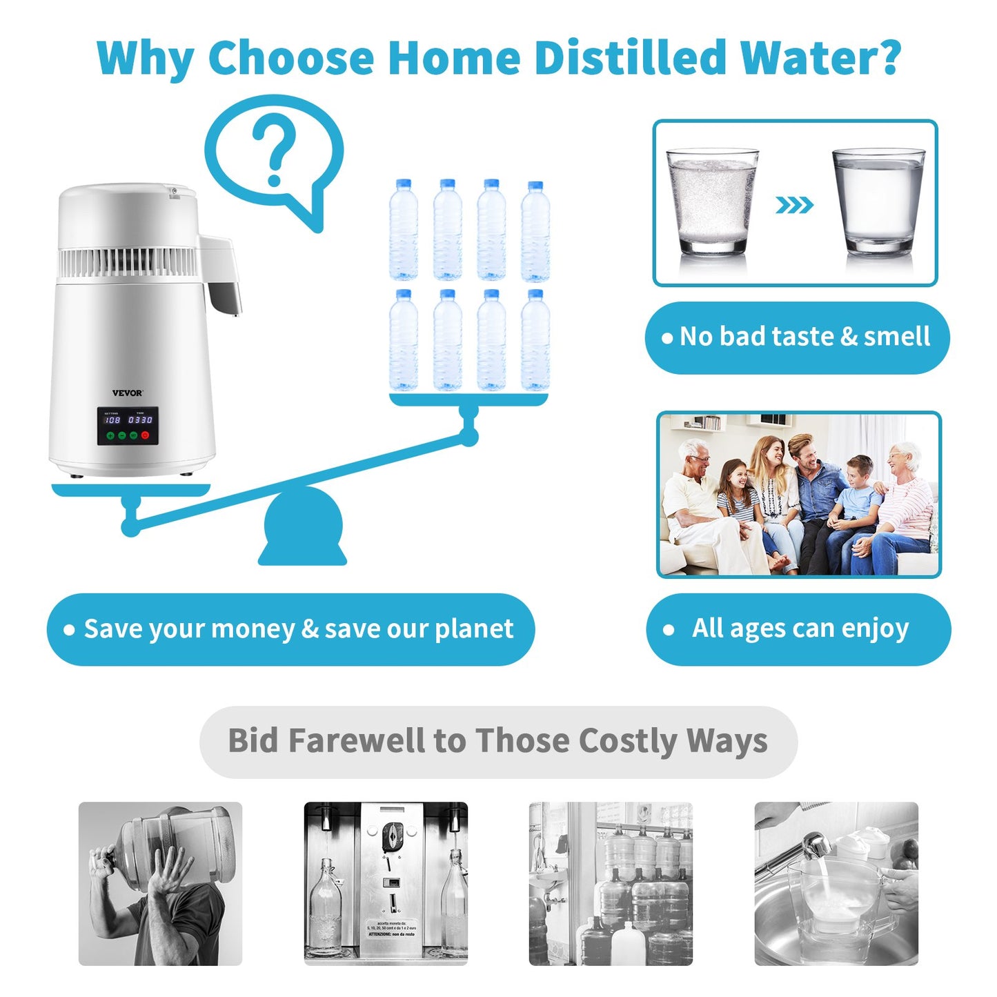 4L Water Distiller 1L/H Distilled Water Maker Timing & Temp Display White - Image 5