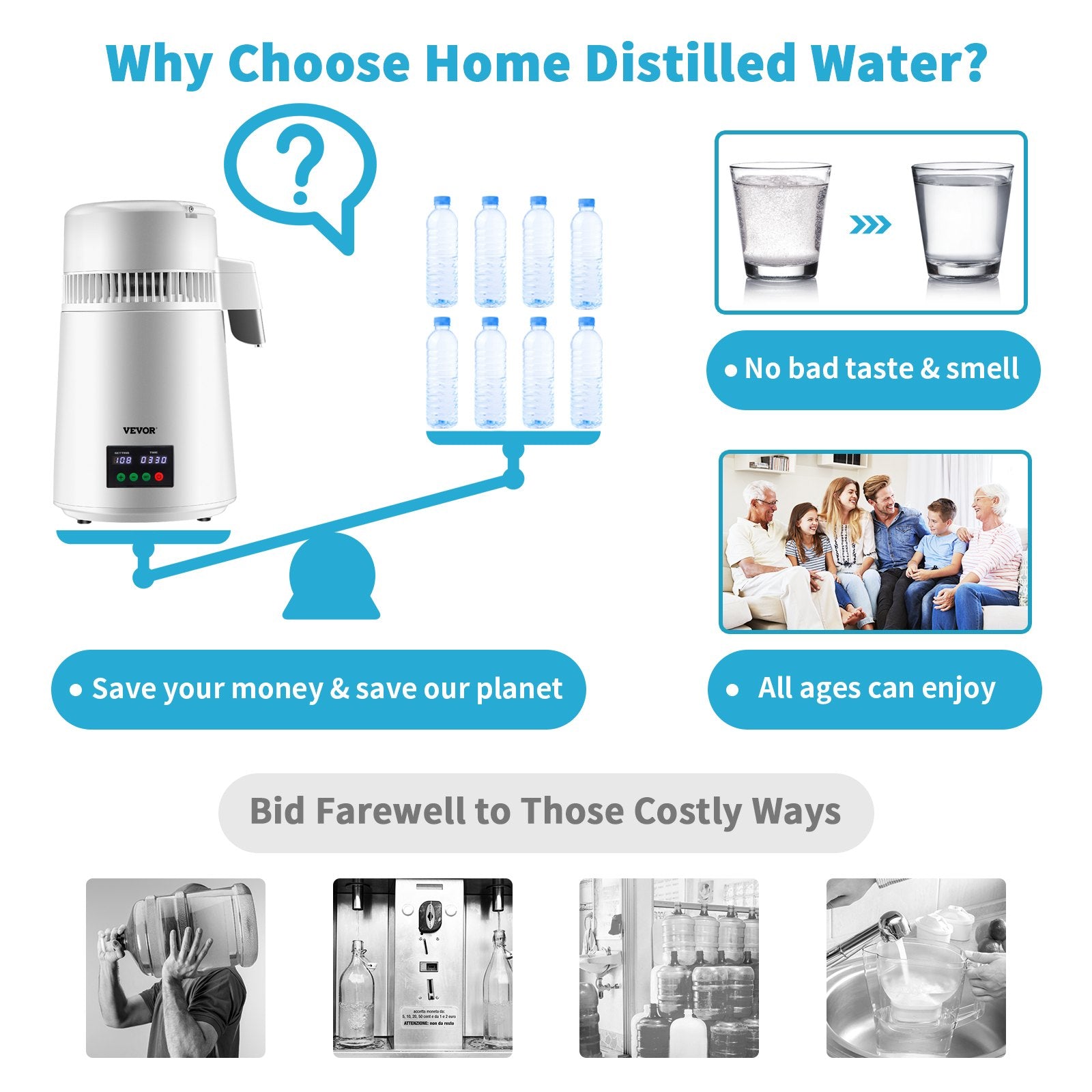 4L Water Distiller 1L/H Distilled Water Maker Timing & Temp Display White - Image 5