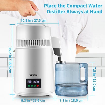 4L Water Distiller 1L/H Distilled Water Maker Timing & Temp Display White - Image 7
