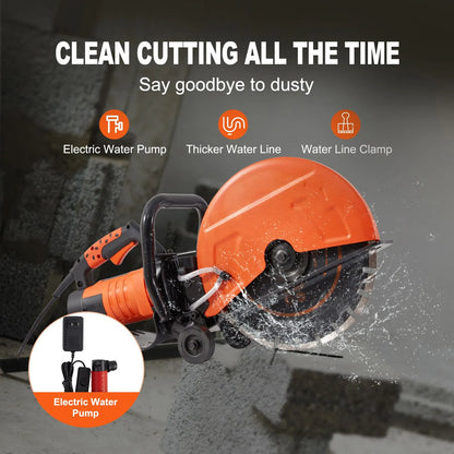 Electric Concrete Saw, 14 in, 2000 W Motor Circular Saw Cutter with Max. 5 in Adjustable Cutting Depth, Wet Disk Saw Cutter Includes Water Line, Pump and Blade, for Stone, Brick - Image 3