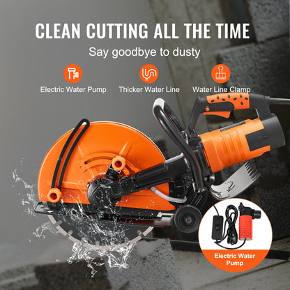 Electric Concrete Saw, 14 in, 2000 W Motor Circular Saw Cutter with Max. 5 in Adjustable Cutting Depth, Wet Disk Saw Cutter Includes Water Line, Pump and Blade, for Stone, Brick - Image 3