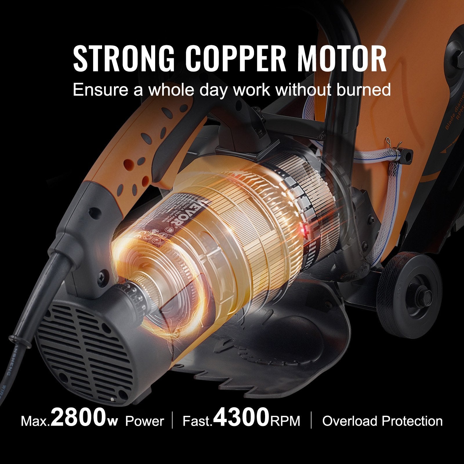 Electric Concrete Saw, 14 in, 2000 W Motor Circular Saw Cutter with Max. 5 in Adjustable Cutting Depth, Wet Disk Saw Cutter Includes Water Line, Pump and Blade, for Stone, Brick - Image 4