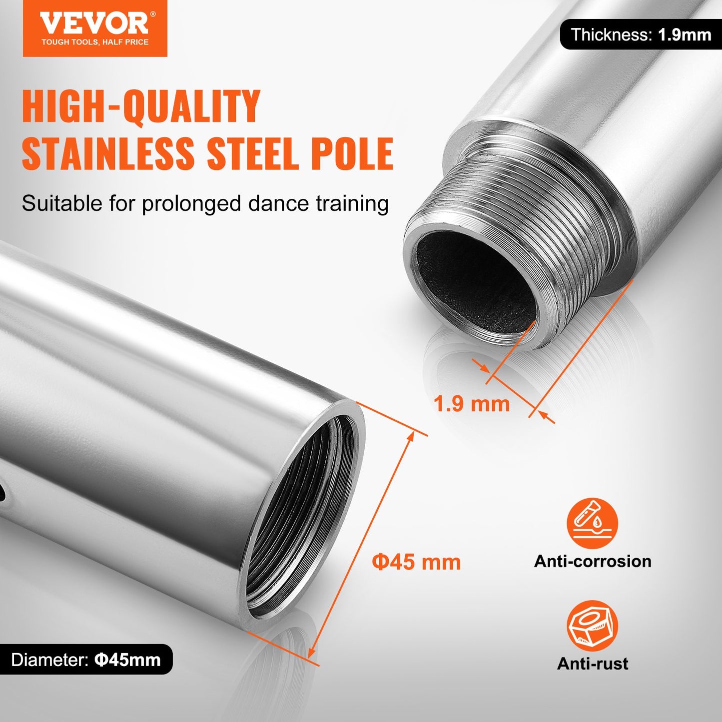Professional Dancing Pole, Spinning Static Dancing Pole Kit, Portable Removable Pole, 45mm Heavy-Duty Stainless Steel Pole, Height Adjustable Fitness Pole, for Exercise Home Club Gym, Silver - Image 2