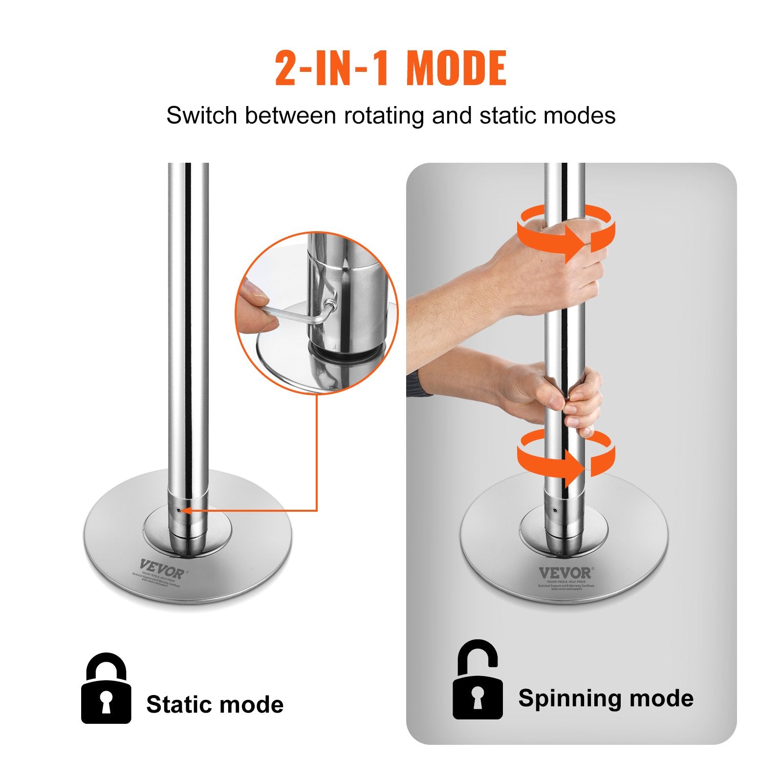 Professional Dancing Pole, Spinning Static Dancing Pole Kit, Portable Removable Pole, 45mm Heavy-Duty Stainless Steel Pole, Height Adjustable Fitness Pole, for Exercise Home Club Gym, Silver - Image 3