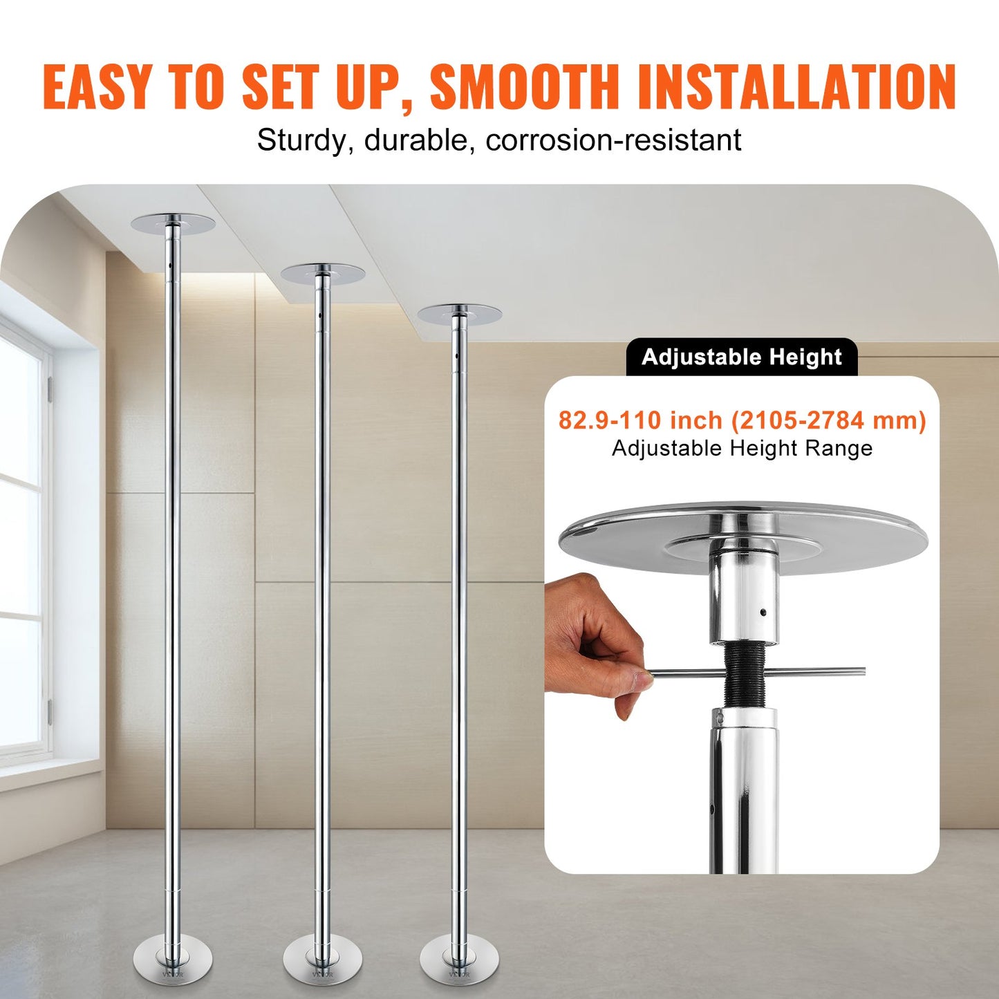 Professional Dancing Pole, Spinning Static Dancing Pole Kit, Portable Removable Pole, 45mm Heavy-Duty Stainless Steel Pole, Height Adjustable Fitness Pole, for Exercise Home Club Gym, Silver - Image 5