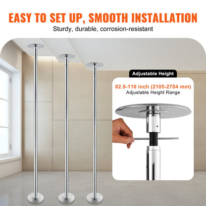 Professional Dancing Pole, Spinning Static Dancing Pole Kit, Portable Removable Pole, 45mm Heavy-Duty Stainless Steel Pole, Height Adjustable Fitness Pole, for Exercise Home Club Gym, Silver - Image 5