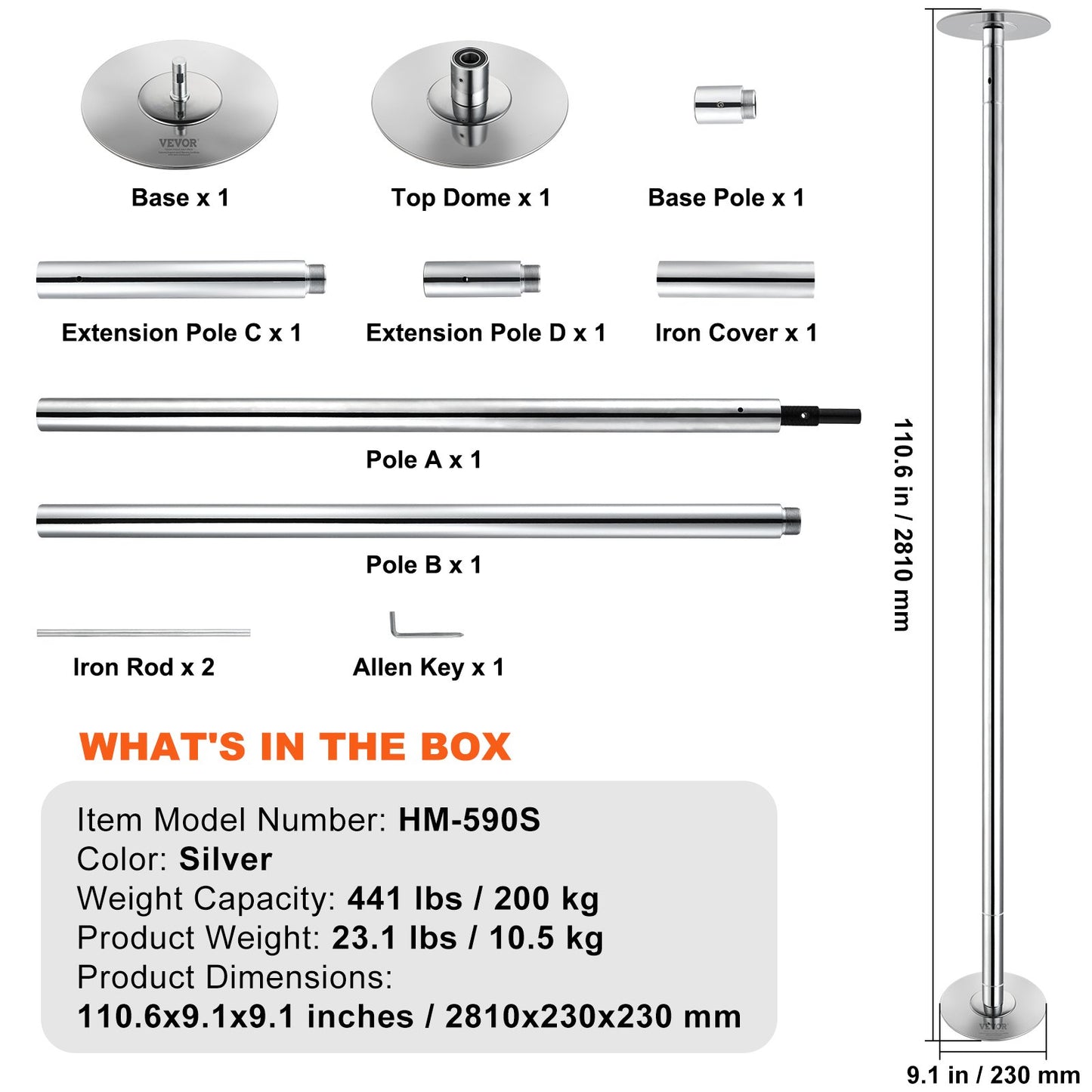 Professional Dancing Pole, Spinning Static Dancing Pole Kit, Portable Removable Pole, 45mm Heavy-Duty Stainless Steel Pole, Height Adjustable Fitness Pole, for Exercise Home Club Gym, Silver - Image 7