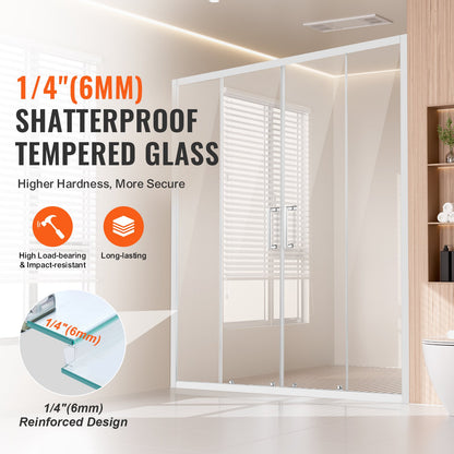 Semi-frameless Double Sliding Shower Door SGCC Tempered Glass 1/4" Chrome - Image 2