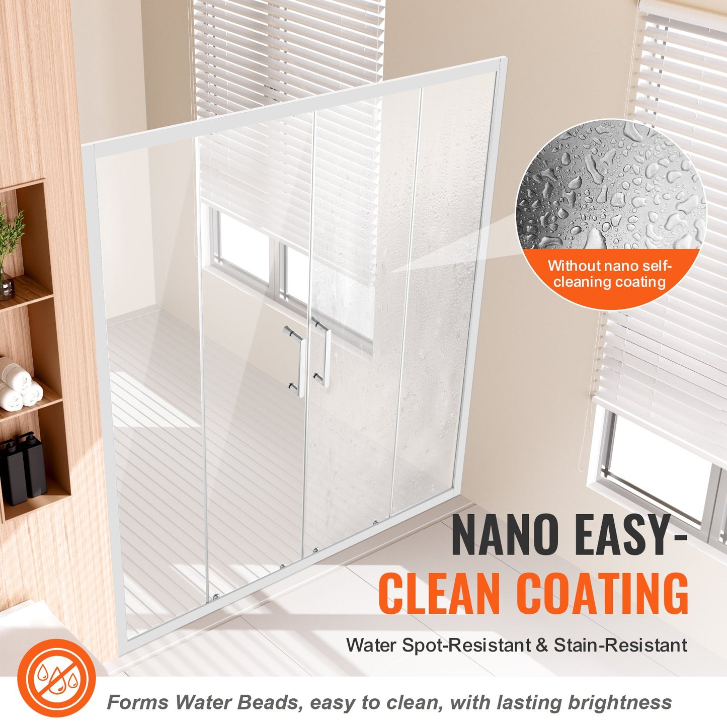 Semi-frameless Double Sliding Shower Door SGCC Tempered Glass 1/4" Chrome - Image 3