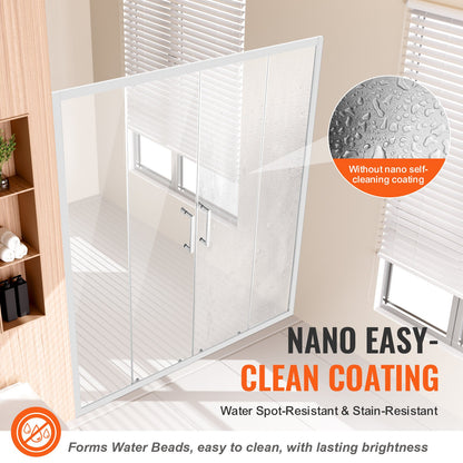 Semi-frameless Double Sliding Shower Door SGCC Tempered Glass 1/4" Chrome - Image 3