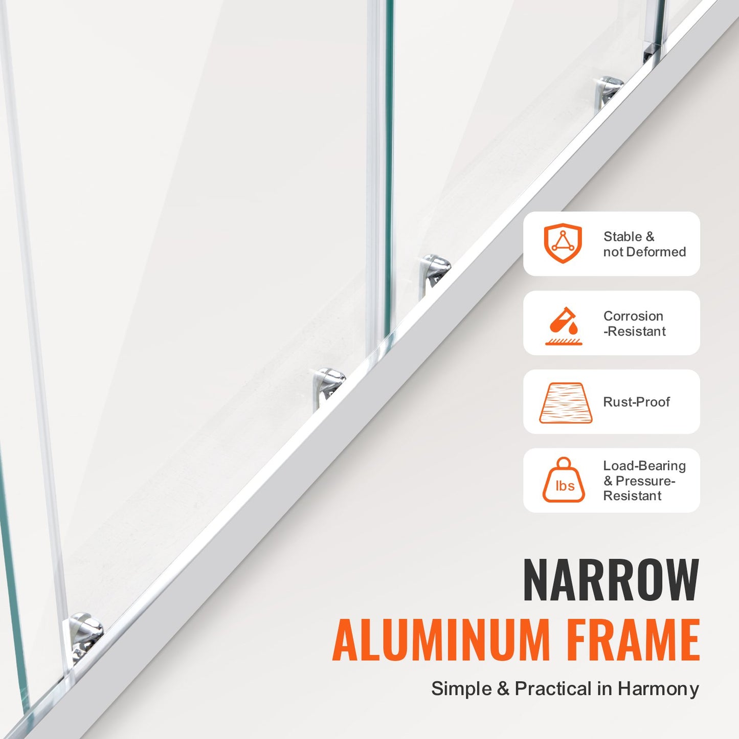 Semi-frameless Double Sliding Shower Door SGCC Tempered Glass 1/4" Chrome - Image 4