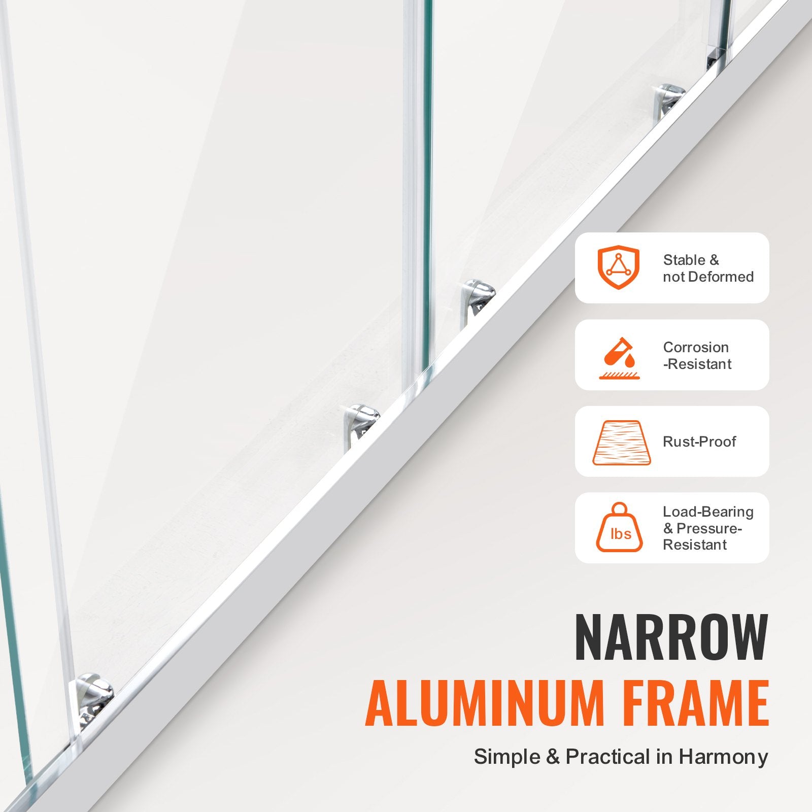 Semi-frameless Double Sliding Shower Door SGCC Tempered Glass 1/4" Chrome - Image 4