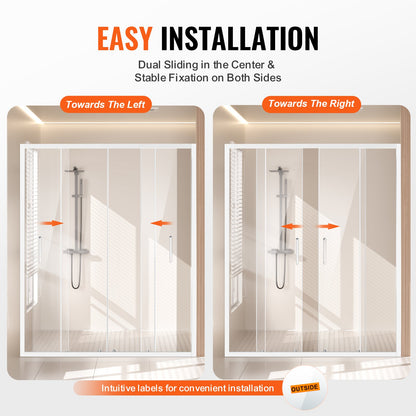 Semi-frameless Double Sliding Shower Door SGCC Tempered Glass 1/4" Chrome - Image 5