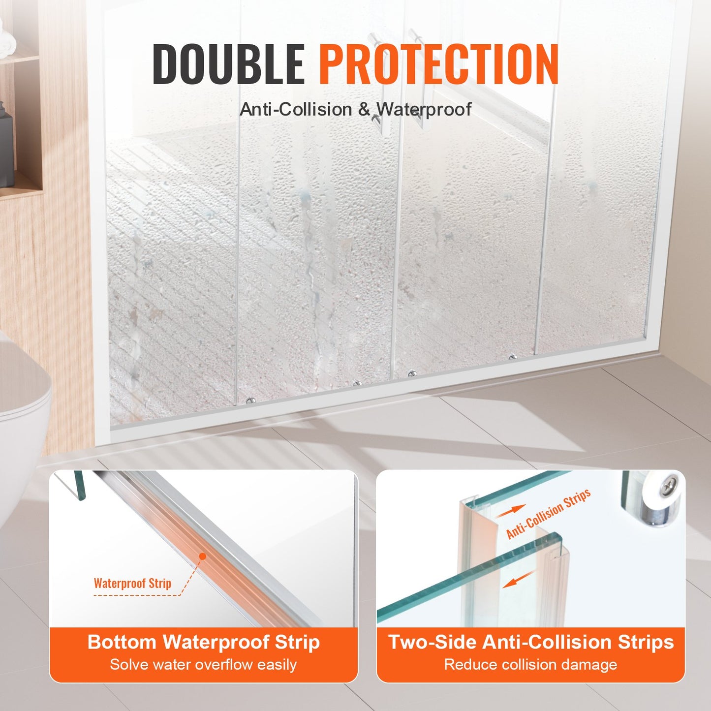 Semi-frameless Double Sliding Shower Door SGCC Tempered Glass 1/4" Chrome - Image 6