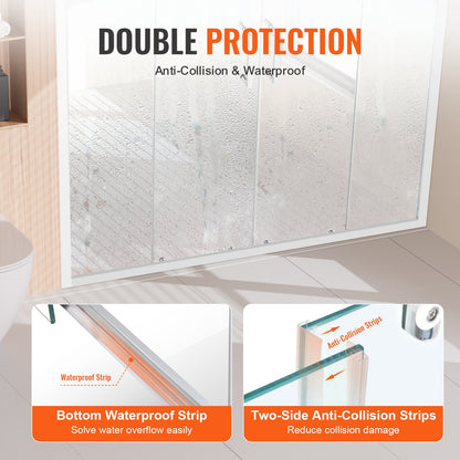 Semi-frameless Double Sliding Shower Door SGCC Tempered Glass 1/4" Chrome - Image 6
