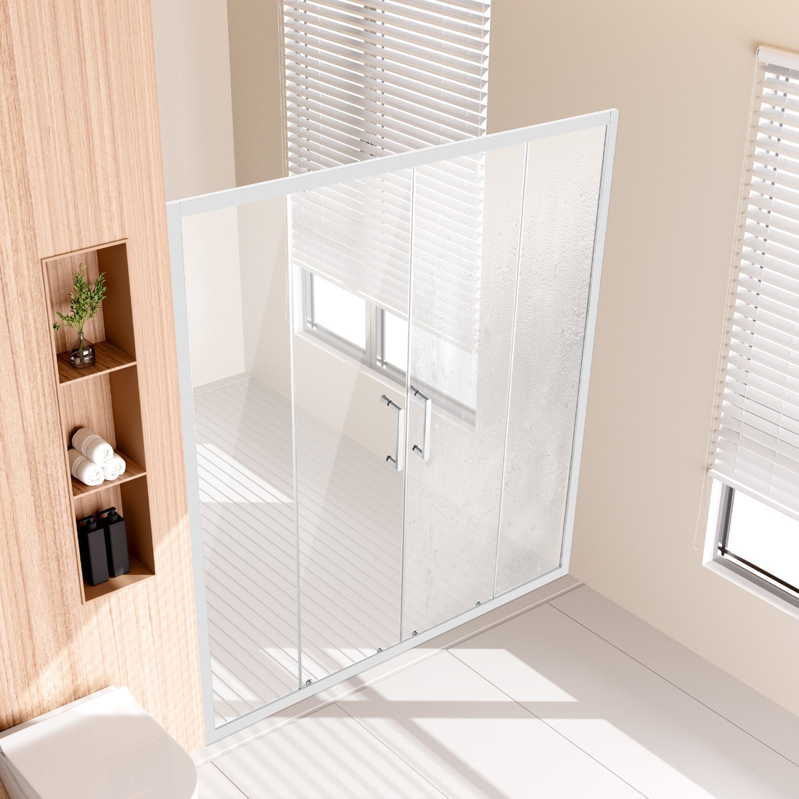 Semi-frameless Double Sliding Shower Door SGCC Tempered Glass 1/4" Chrome - Image 8