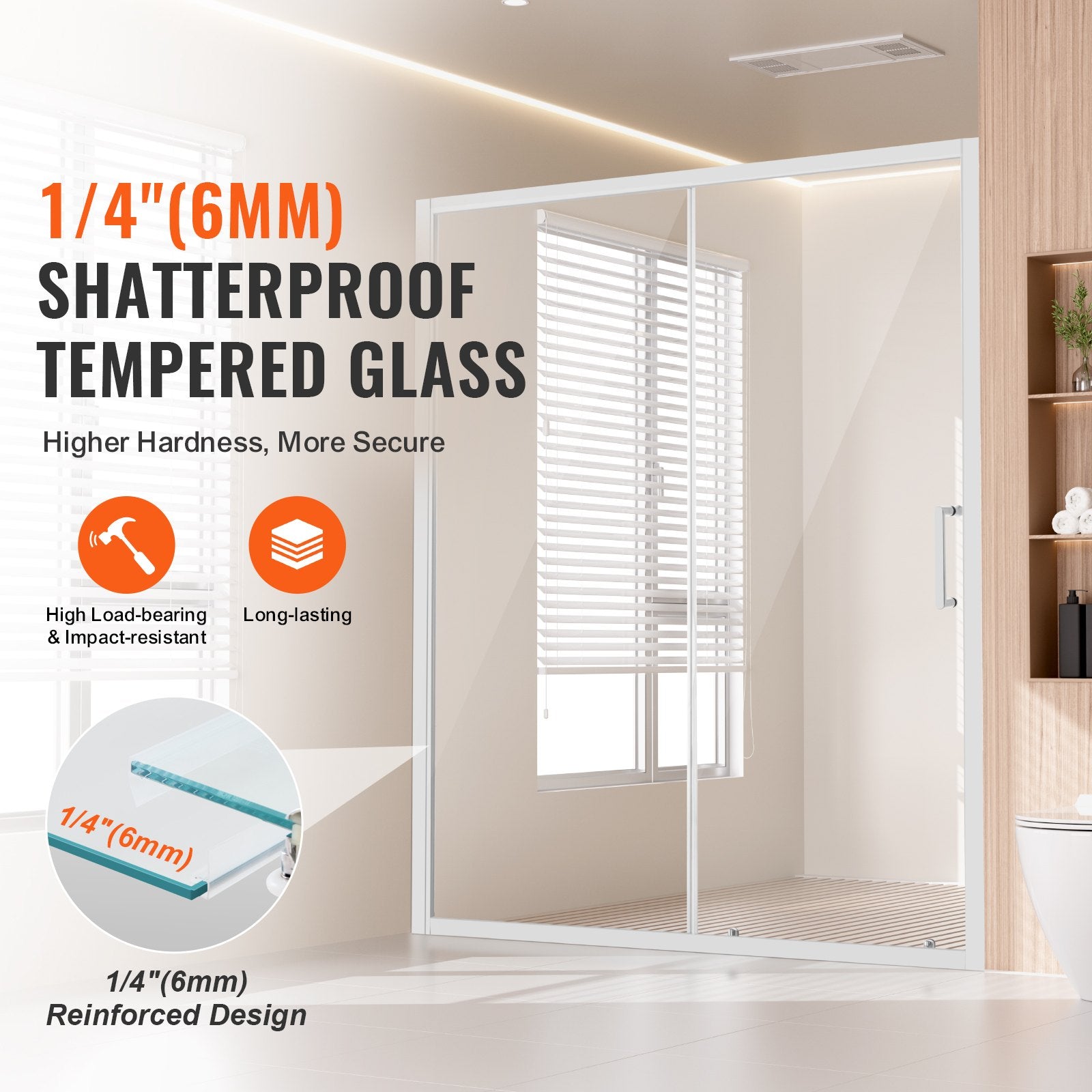Semi-frameless Shower Door 57.7-59" x 70" SGCC Tempered Glass 1/4" Chrome - Image 2