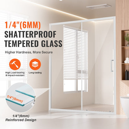 Semi-frameless Shower Door 57.7-59" x 70" SGCC Tempered Glass 1/4" Chrome - Image 2