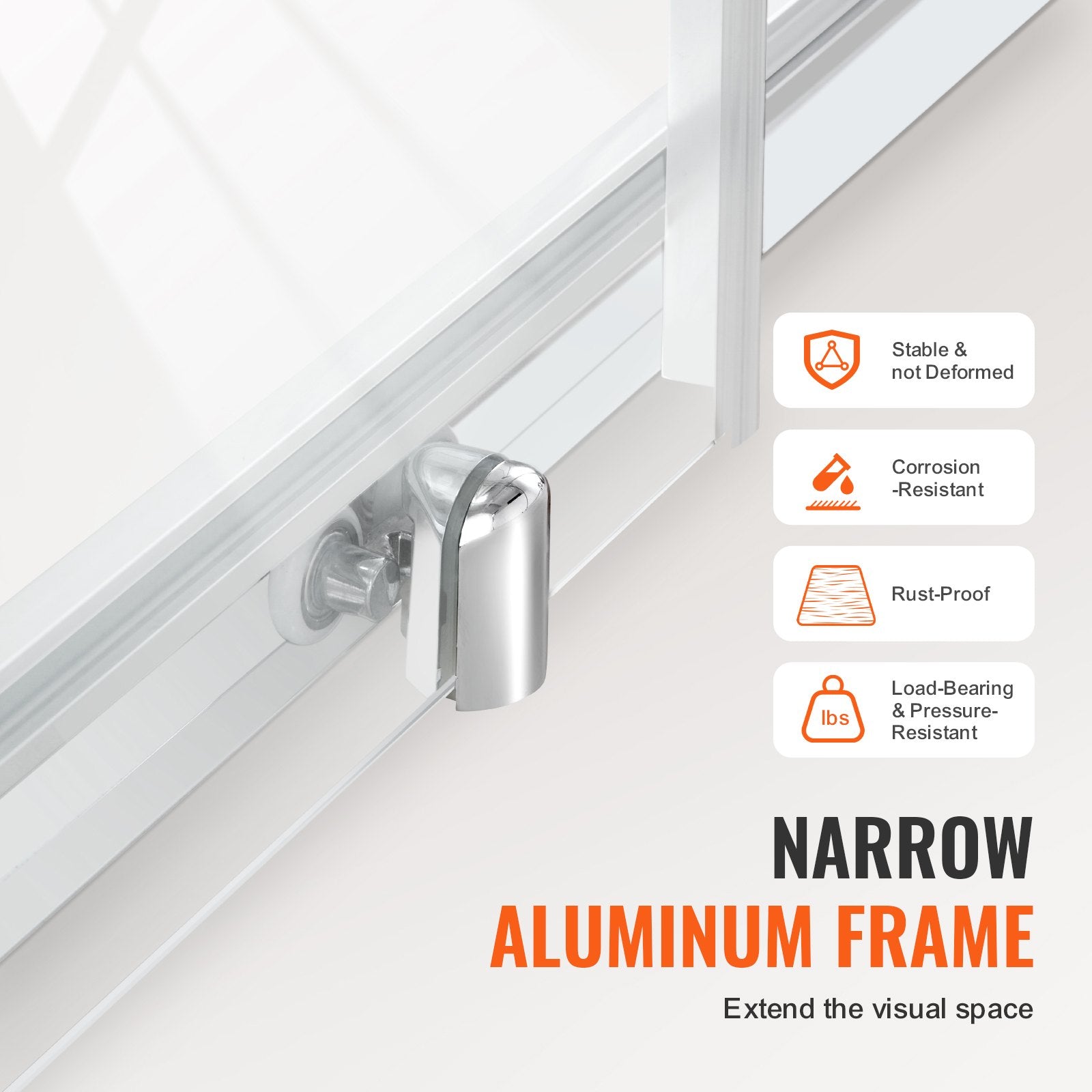 Semi-frameless Shower Door 57.7-59" x 70" SGCC Tempered Glass 1/4" Chrome - Image 4