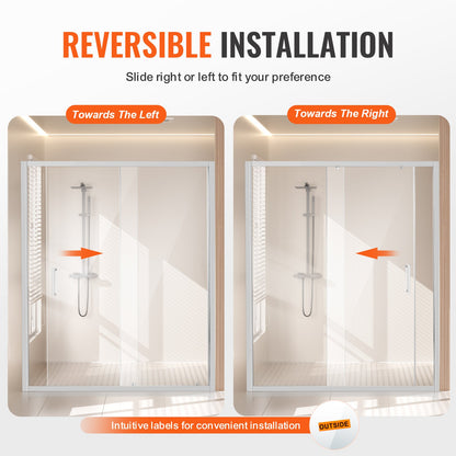 Semi-frameless Shower Door 57.7-59" x 70" SGCC Tempered Glass 1/4" Chrome - Image 5