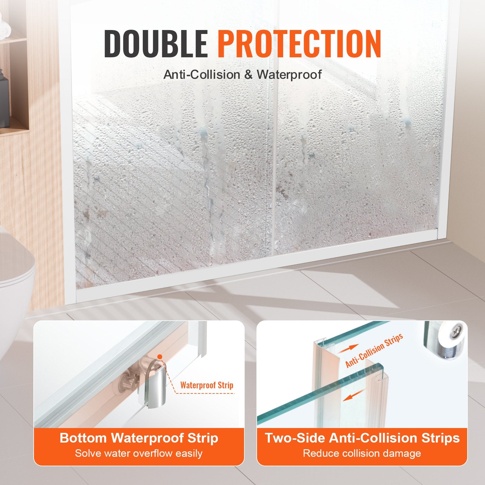 Semi-frameless Shower Door 57.7-59" x 70" SGCC Tempered Glass 1/4" Chrome - Image 6