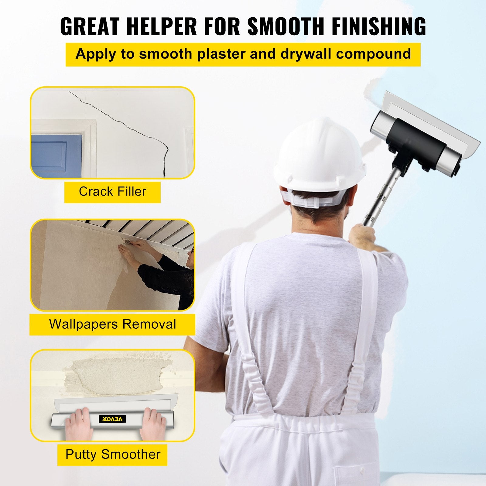 Skimming Blade Set,10"+16"+24" Blades + 35"-78" Extension Handle，European Stainless Steel Construction Knife, Aluminum Blade Profile Smoothing Knockdown Spatula for Gyprock/Drywall/Wall-Boa - Image 2