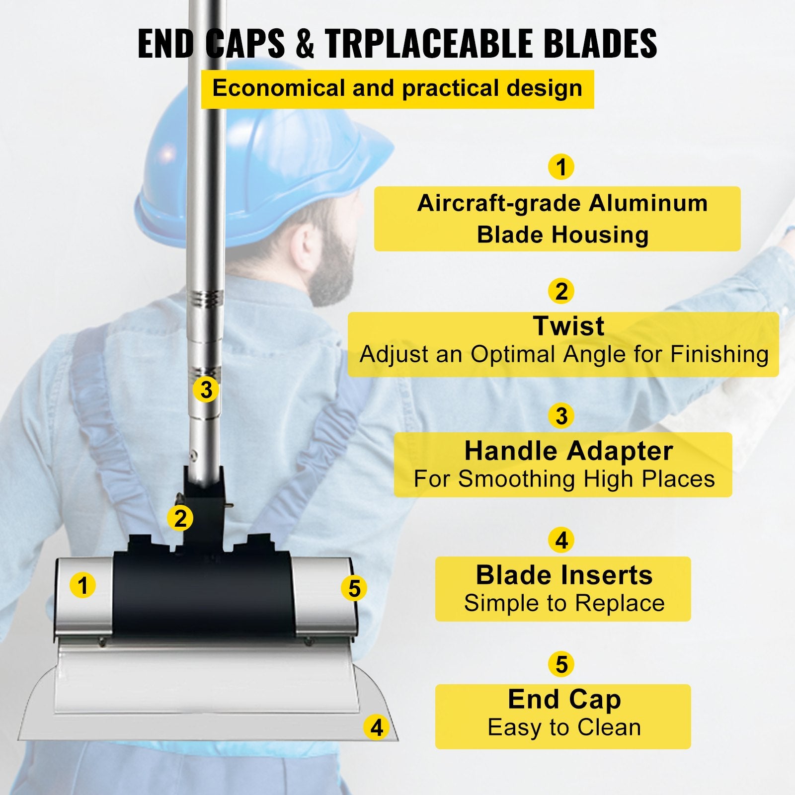 Skimming Blade Set,10"+16"+24" Blades + 35"-78" Extension Handle，European Stainless Steel Construction Knife, Aluminum Blade Profile Smoothing Knockdown Spatula for Gyprock/Drywall/Wall-Boa - Image 5