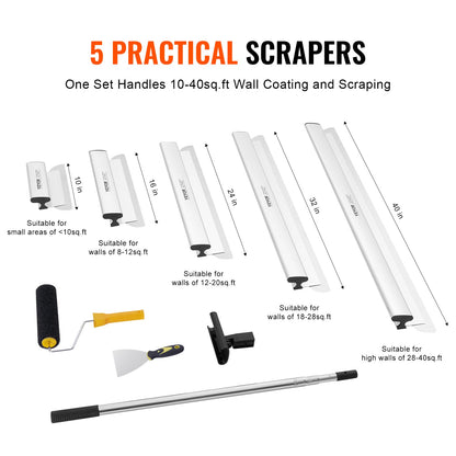 Drywall Skimming Blade Set, 10/16/24/32/40 in Skimming Blades + 34-81.6 in Extension Handle Pole, Stainless Steel Knife Professional Skim Coat Tools, for Gyprock/WallBoard/Plasterboard - Image 2