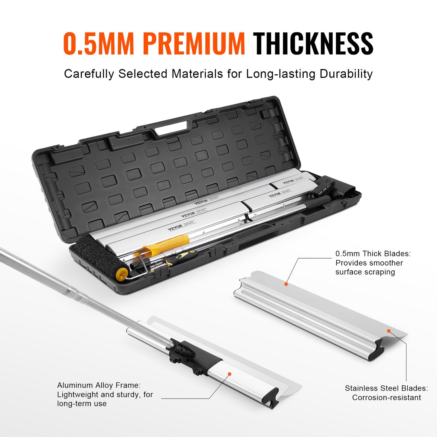 Drywall Skimming Blade Set, 10/16/24/32/40 in Skimming Blades + 34-81.6 in Extension Handle Pole, Stainless Steel Knife Professional Skim Coat Tools, for Gyprock/WallBoard/Plasterboard - Image 3