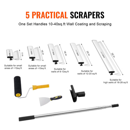 Drywall Skimming Blade Set, 7/10/14/16/24 in Skimming Blades + 34 - 81.6 in Extension Handle Pole, Stainless Steel Knife Professional Skim Coat Tools, for Gyprock/WallBoard/Plasterboard - Image 2