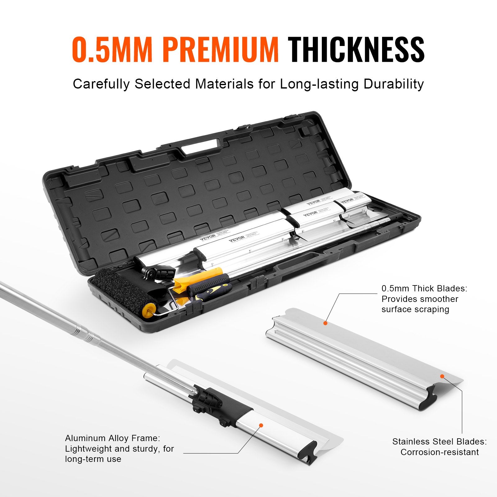 Drywall Skimming Blade Set, 7/10/14/16/24 in Skimming Blades + 34 - 81.6 in Extension Handle Pole, Stainless Steel Knife Professional Skim Coat Tools, for Gyprock/WallBoard/Plasterboard - Image 3