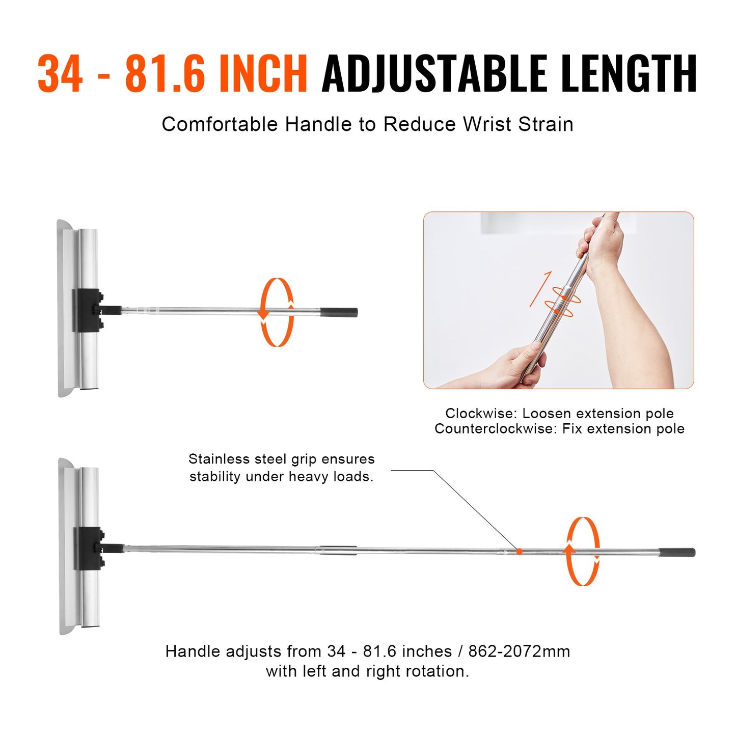 Drywall Skimming Blade Set, 7/10/14/16/24 in Skimming Blades + 34 - 81.6 in Extension Handle Pole, Stainless Steel Knife Professional Skim Coat Tools, for Gyprock/WallBoard/Plasterboard - Image 4