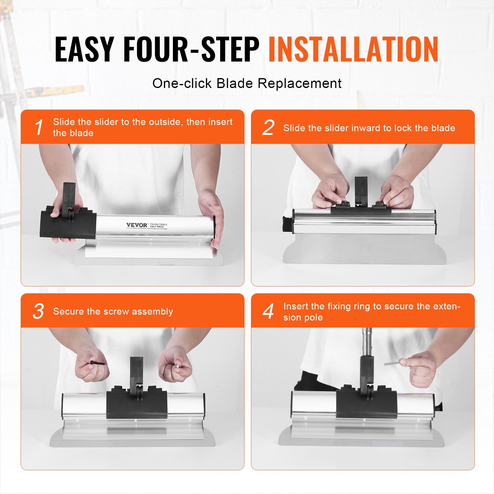 Drywall Skimming Blade Set, 7/10/14/16/24 in Skimming Blades + 34 - 81.6 in Extension Handle Pole, Stainless Steel Knife Professional Skim Coat Tools, for Gyprock/WallBoard/Plasterboard - Image 5