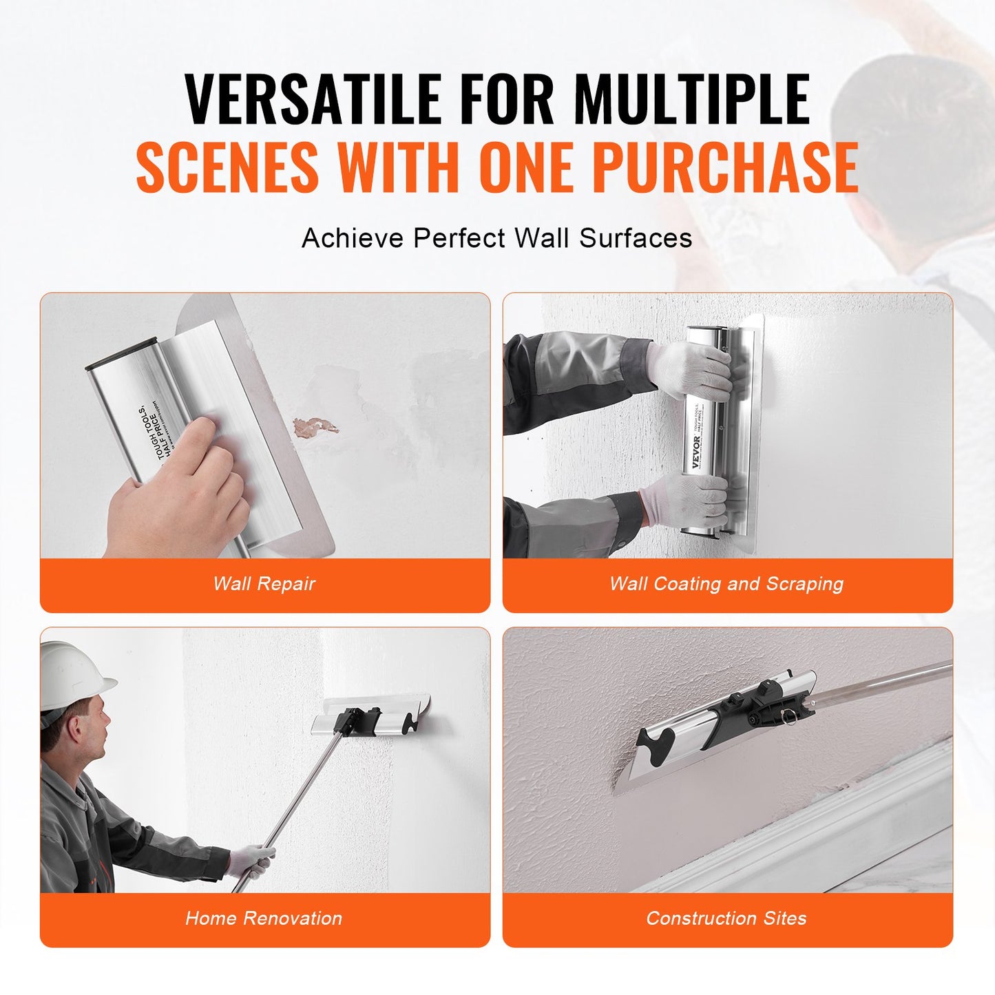 Drywall Skimming Blade Set, 7/10/14/16/24 in Skimming Blades + 34 - 81.6 in Extension Handle Pole, Stainless Steel Knife Professional Skim Coat Tools, for Gyprock/WallBoard/Plasterboard - Image 6