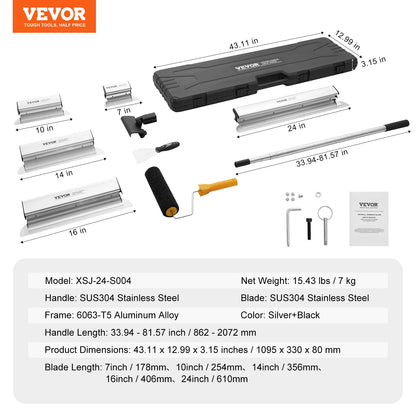 Drywall Skimming Blade Set, 7/10/14/16/24 in Skimming Blades + 34 - 81.6 in Extension Handle Pole, Stainless Steel Knife Professional Skim Coat Tools, for Gyprock/WallBoard/Plasterboard - Image 7