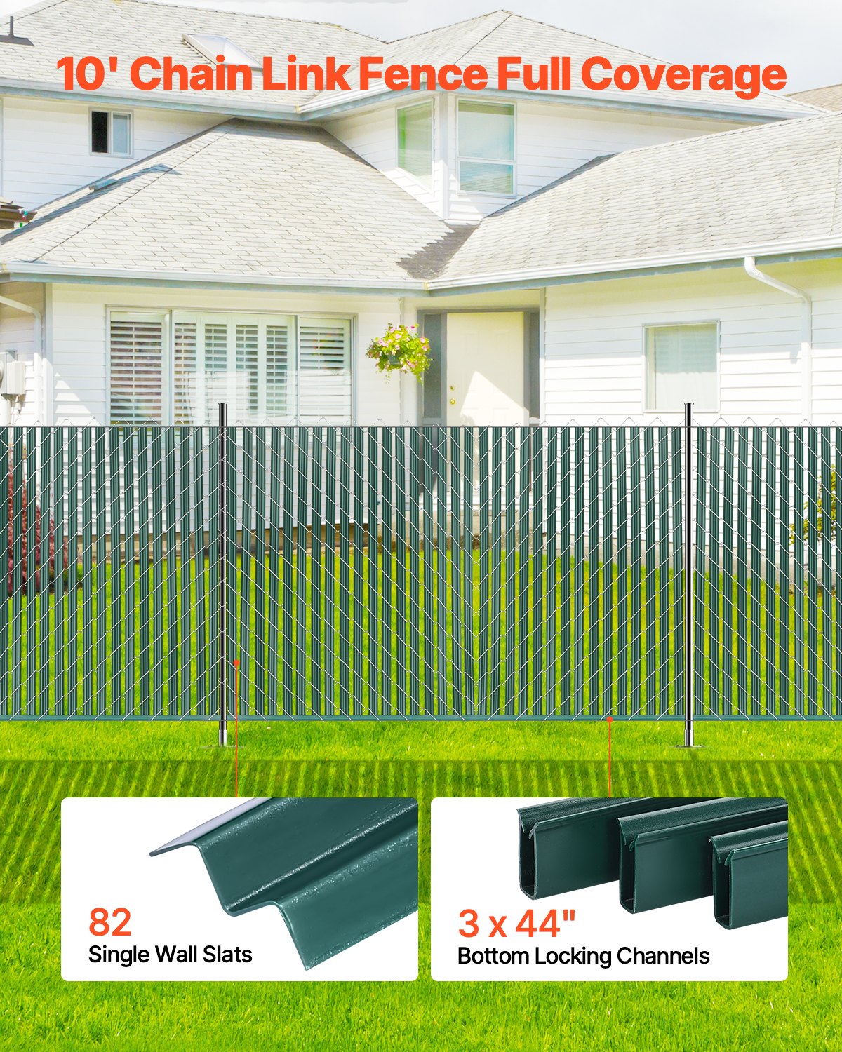 Bottom Locking Privacy Slats, Single-Wall Vertical Bottom-Locking Slats for Chain-Link Fence, High-Density HDPE Chain Link Slats Ideally Fit 1.2 m High Fence for Garden Farm Sports Field(Green) - Image 5