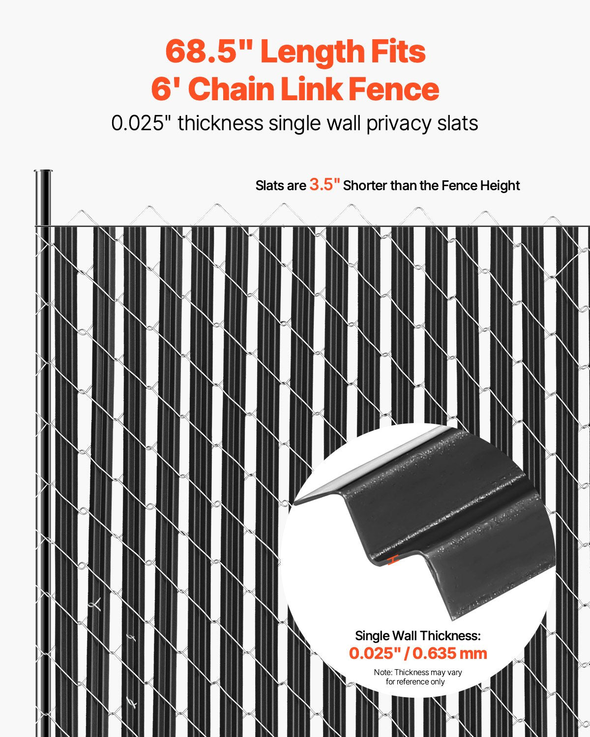 Bottom Locking Privacy Slats, Single-Wall Vertical Bottom-Locking Slats for Chain-Link Fence, High-Density HDPE Chain Link Slats Ideally Fit 1.8 m High Fence for Garden Farm Sports Field(Black) - Image 2
