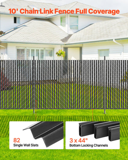 Bottom Locking Privacy Slats, Single-Wall Vertical Bottom-Locking Slats for Chain-Link Fence, High-Density HDPE Chain Link Slats Ideally Fit 1.8 m High Fence for Garden Farm Sports Field(Black) - Image 5
