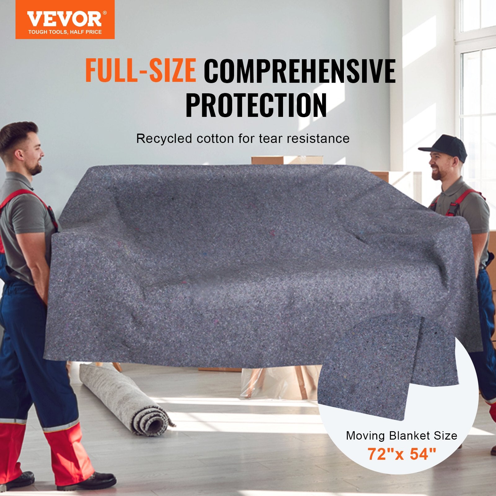 Moving Blankets, 72" x 54", 21 lbs/dz Weight, 24 Packs, Professional Recycled Cotton Packing Blanket, Large Heavy Duty Shipping Mover Pads Perfect for Protecting Furniture, Floors, Appliances - Image 2