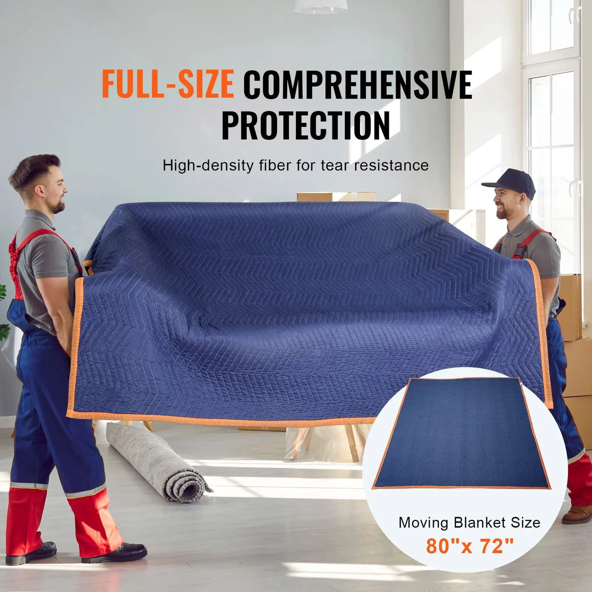 Moving Blankets, 2032 x 1829 mm, 29.5 kg/dz, 12 Packs, Professional Non-Woven & Recycled Cotton Packing Blanket, Heavy Duty Mover Pads for Protecting Furniture, Floors, Appliances, Blue/Orange - Image 2