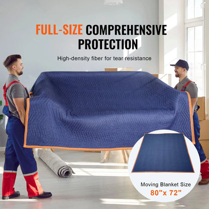 Moving Blankets, 2032 x 1829 mm, 29.5 kg/dz, 12 Packs, Professional Non-Woven & Recycled Cotton Packing Blanket, Heavy Duty Mover Pads for Protecting Furniture, Floors, Appliances, Blue/Orange - Image 2