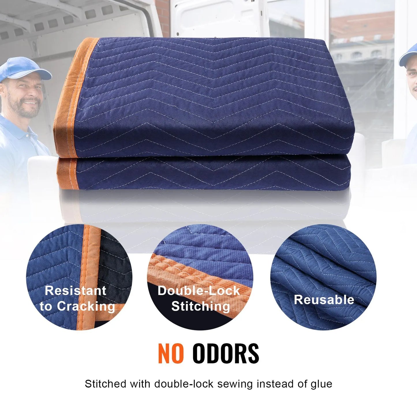 Moving Blankets, 2032 x 1829 mm, 29.5 kg/dz, 12 Packs, Professional Non-Woven & Recycled Cotton Packing Blanket, Heavy Duty Mover Pads for Protecting Furniture, Floors, Appliances, Blue/Orange - Image 4