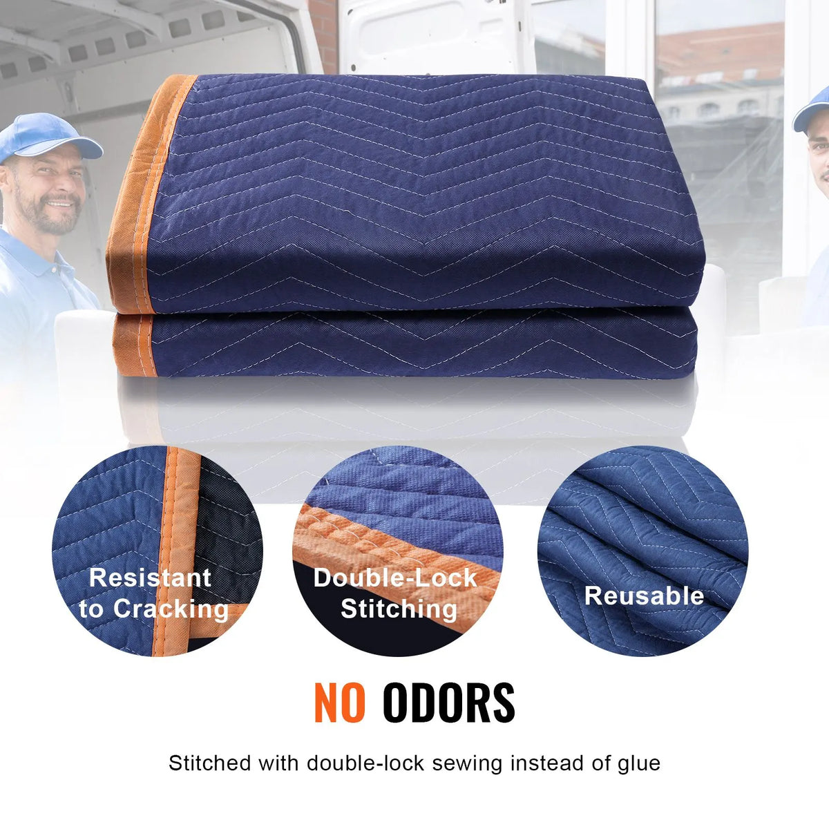 Moving Blankets, 2032 x 1829 mm, 29.5 kg/dz, 12 Packs, Professional Non-Woven & Recycled Cotton Packing Blanket, Heavy Duty Mover Pads for Protecting Furniture, Floors, Appliances, Blue/Orange - Image 4