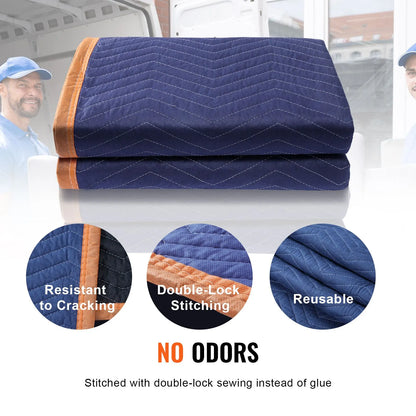 Moving Blankets, 2032 x 1829 mm, 29.5 kg/dz, 12 Packs, Professional Non-Woven & Recycled Cotton Packing Blanket, Heavy Duty Mover Pads for Protecting Furniture, Floors, Appliances, Blue/Orange - Image 4