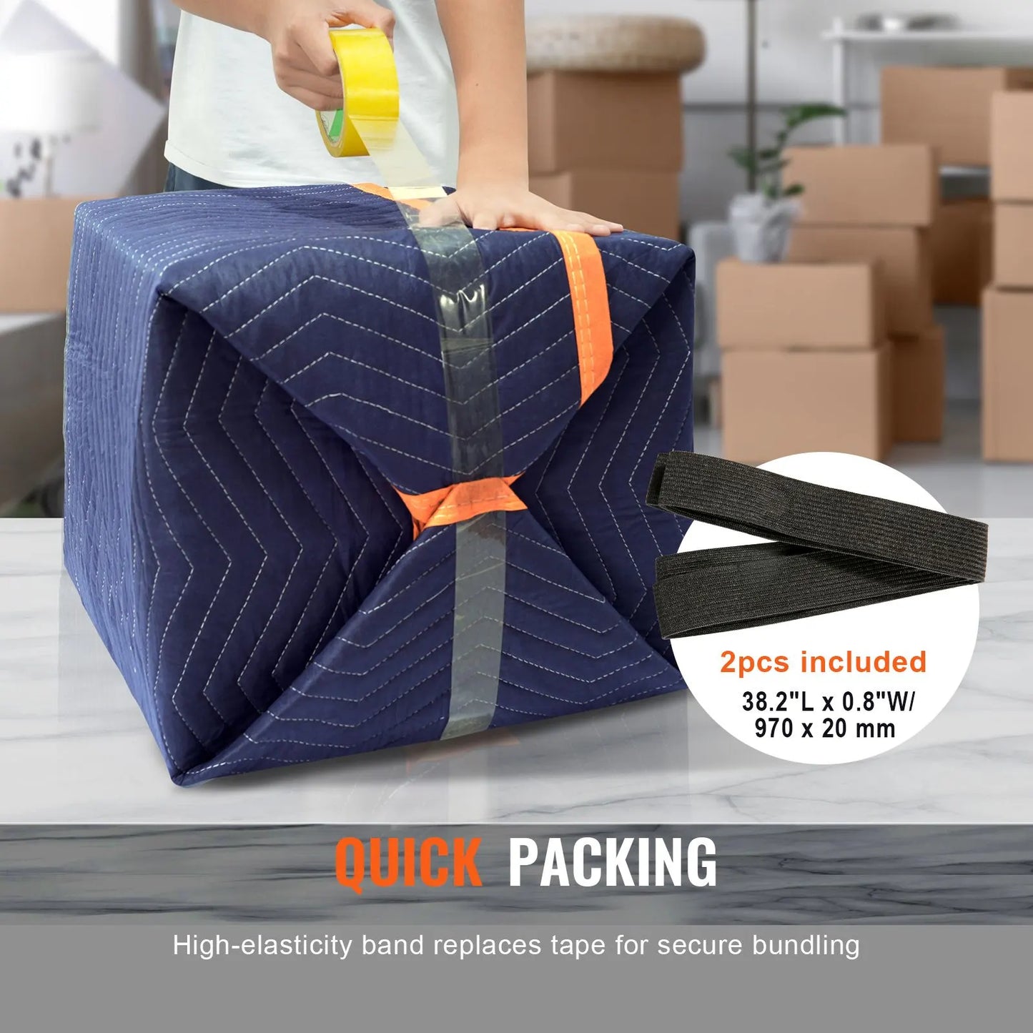Moving Blankets, 2032 x 1829 mm, 29.5 kg/dz, 12 Packs, Professional Non-Woven & Recycled Cotton Packing Blanket, Heavy Duty Mover Pads for Protecting Furniture, Floors, Appliances, Blue/Orange - Image 5
