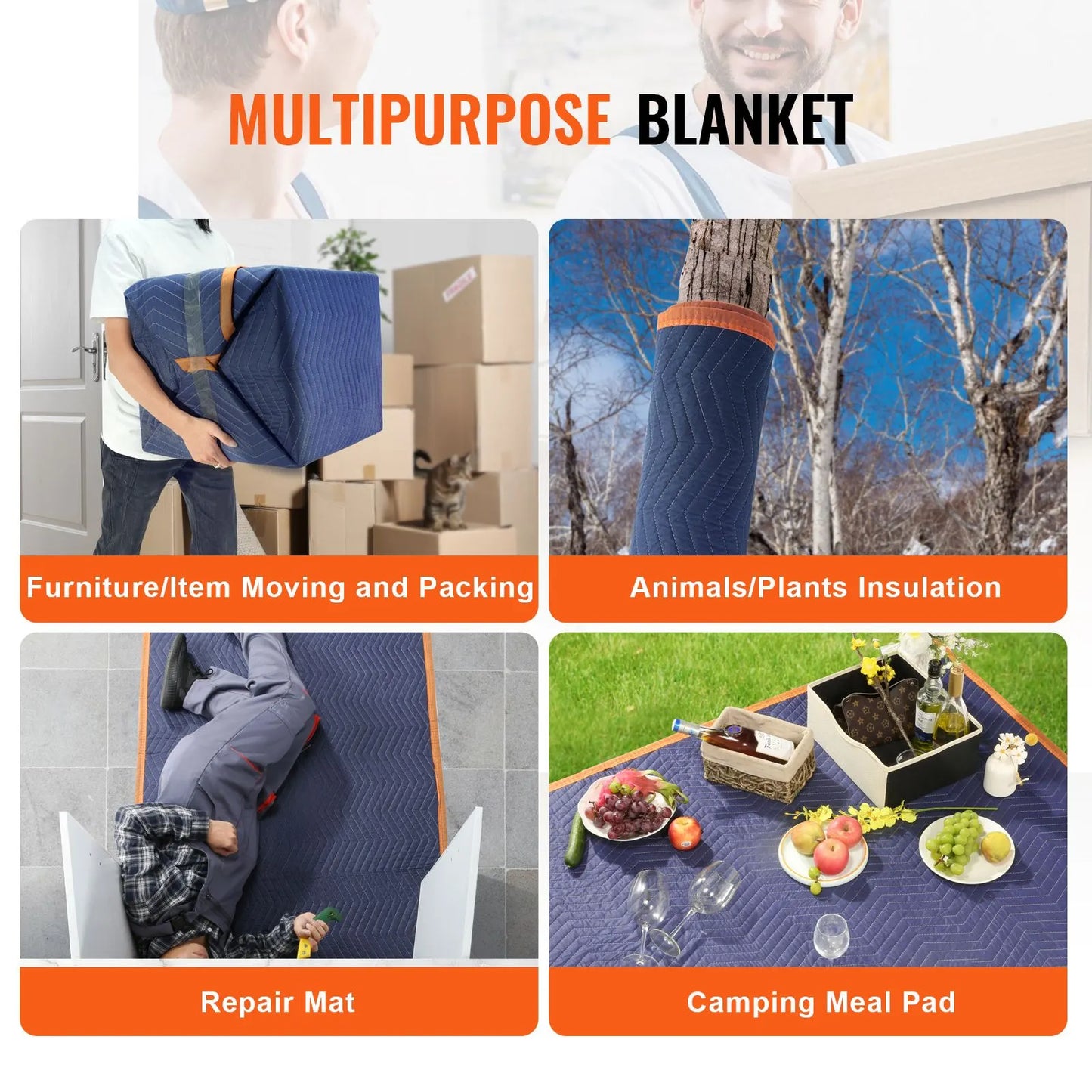 Moving Blankets, 2032 x 1829 mm, 29.5 kg/dz, 12 Packs, Professional Non-Woven & Recycled Cotton Packing Blanket, Heavy Duty Mover Pads for Protecting Furniture, Floors, Appliances, Blue/Orange - Image 6